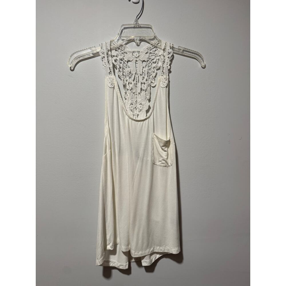 POL White Crochet back Tank